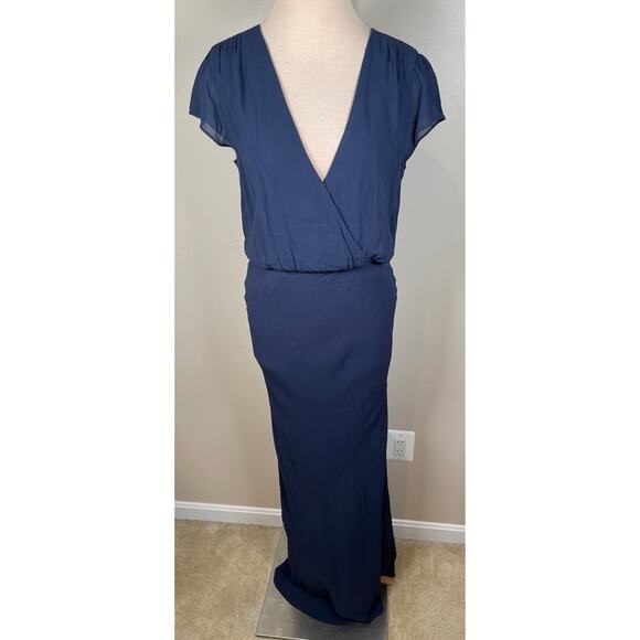 Reformation Nayeli Cap Sleeve V Neck Navy Blue Maxi Dress Size 8 - Picture 2 of 6